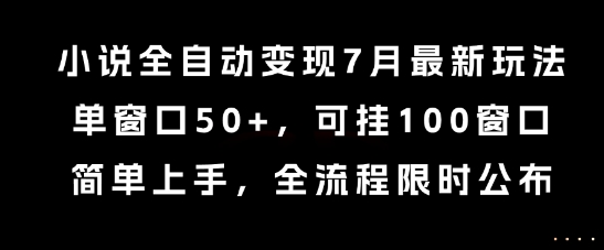 小说全自动变现7月玩法，单窗口50+，可挂100窗口，简单上手，全流程限时公布【揭秘】-致富学堂