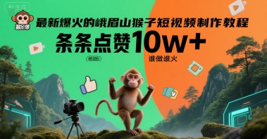 最新爆火的峨眉山猴子短视频制作教程，条条点赞10w+，谁做谁火【教程+提示词】-致富学堂