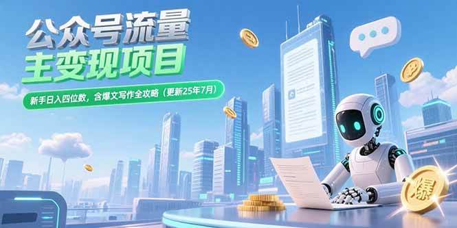 （15340期）公众号流量主变现项目，新手日入四位数，含爆文写作全攻略(更新25年7月)-致富学堂