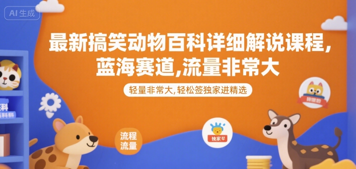 最新搞笑动物百科详细解说课程，蓝海赛道，流量非常大，轻松签独家进精选-致富学堂