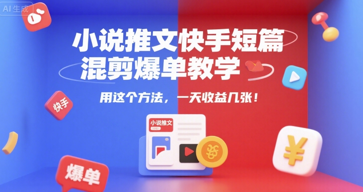 小说推文快手短篇混剪爆单教学，用这个方法，一天收益几张-致富学堂