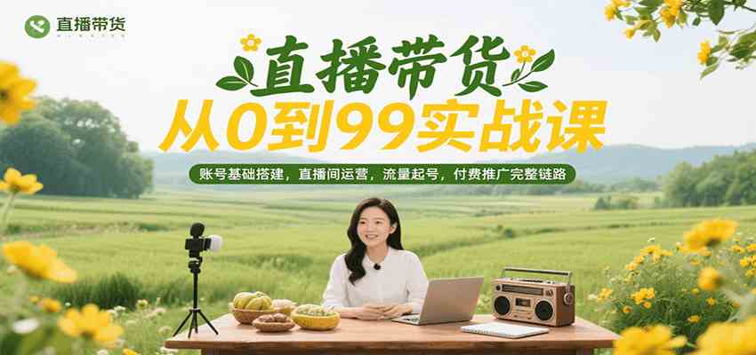 直播带货从0到99实战课，账号基础搭建，直播间运营，流量起号，付费推广完整链路-致富学堂
