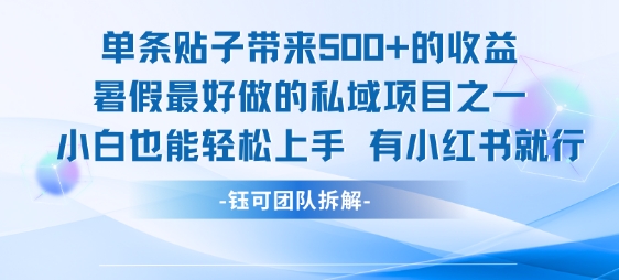 单条贴子带来5张的收益，暑假最好做的私域项目之一，小白也能轻松上手，有小红书就行-致富学堂
