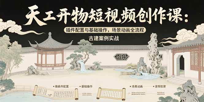 （15418期）天工开物短视频创作课：插件配置与基础操作，场景动画全流程 古建案例实战-致富学堂