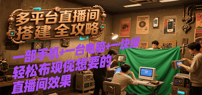 多平台直播间搭建全攻略，一部手机+一台电脑+一块绿布轻松实现你想要的直播间效果-致富学堂