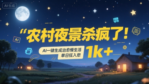 农村夜景杀疯了！AI一键生成治愈系慢生活，单日狂入1k+-致富学堂