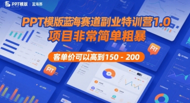 PPT模版蓝海赛道副业特训营1.0，项目非常简单粗暴，客单价可以高到150-200-致富学堂