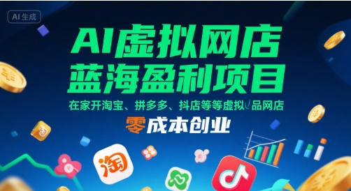 AI虚拟网店蓝海盈利项目，在家开淘宝、拼多多、抖店等虚拟品网店，零成本创业-致富学堂