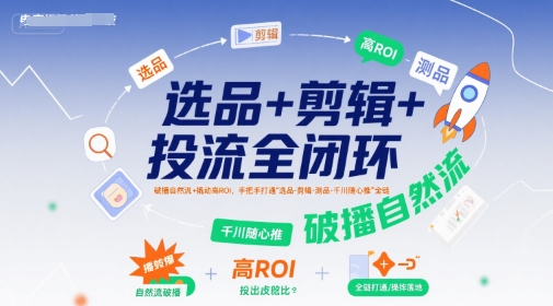 选品+剪辑+投流全闭环，破播自然流+撬动高ROI，手把手打通“选品-剪辑-测品-千川随心推”全链-致富学堂