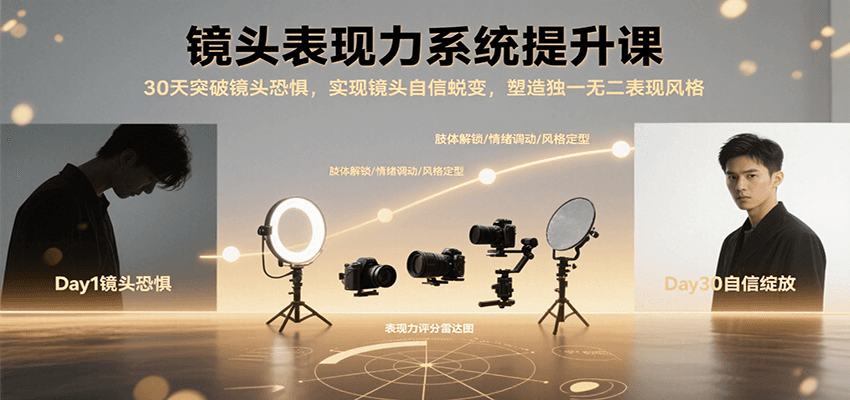 镜头表现力系统提升课，30天突破镜头恐惧实现自信蜕变，塑造独一无二表现风格-致富学堂
