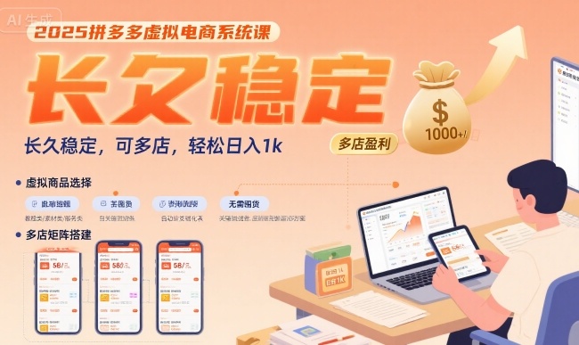 2025拼多多虚拟电商系统课，长久稳定，可多店，轻松日入1k-致富学堂