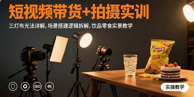 （15540期）短视频带货+拍摄实训：三灯布光法详解,场景搭建逻辑拆解,饮品零食实景教学-致富学堂