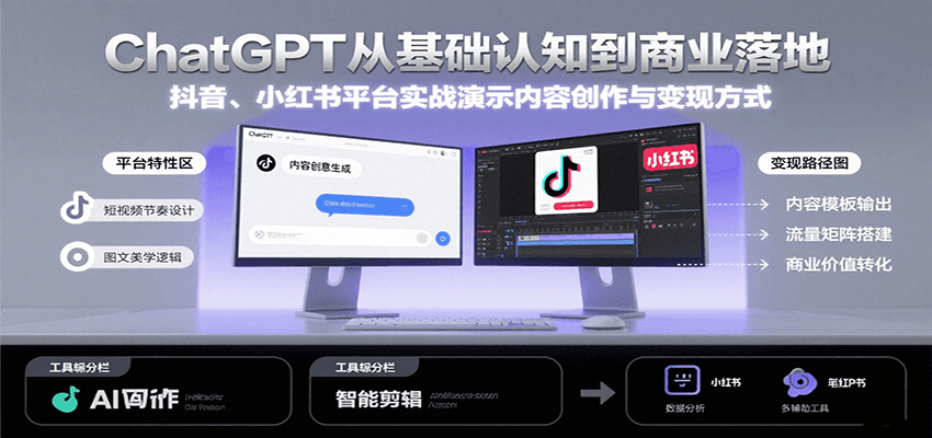 ChatGPT从基础认知到商业落地，实战演示抖音、小红书等平台的内容创作与变现-致富学堂