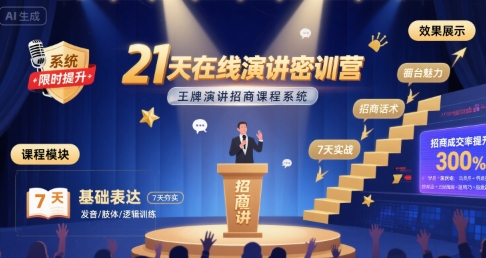 21天在线演讲密训营，王牌演讲招商课程系统-致富学堂