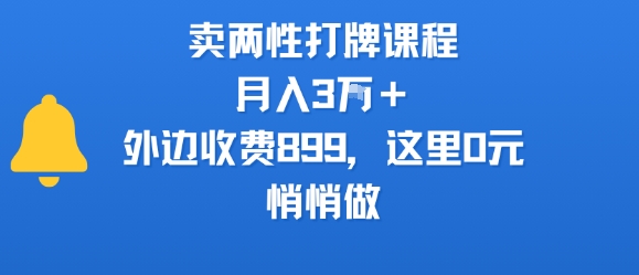 卖两性打牌课程，月入3W+外边收费899的课程，这里0元，悄悄做-致富学堂