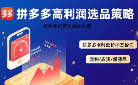 拼多多选品暴利技术实战课，拼多多高利润选品策略，拼多多限时低价标签秘诀-致富学堂