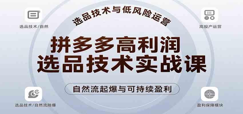 拼多多高利润选品技术实战课，手把手教学自然流高投产起爆，实现低风险可持续盈利-致富学堂