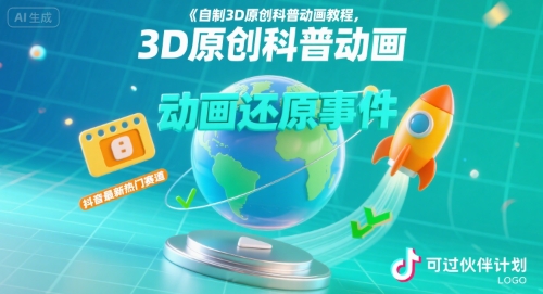 自制3D原创科普动画教程，动画还原事件，抖音最新热门赛道，可过伙伴计划-致富学堂