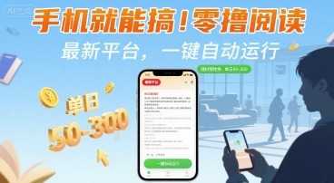 手机就能搞！零撸阅读挂G，最新平台，一键自动运行，随时随地挣，单日50-3张+【揭秘】-致富学堂