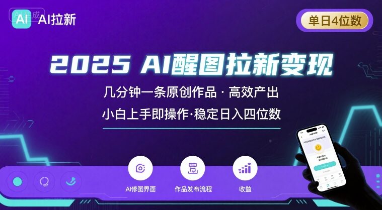 2025最强AI醒图拉新，几分钟一条原创作品，单日收入4位数，小白也能上手操作-致富学堂