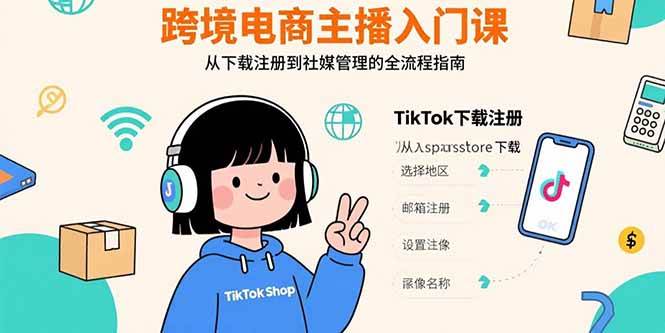 （15708期）跨境电商主播入门课，TikTok下载注册，支付工具配置，社媒账号管理全流程-致富学堂
