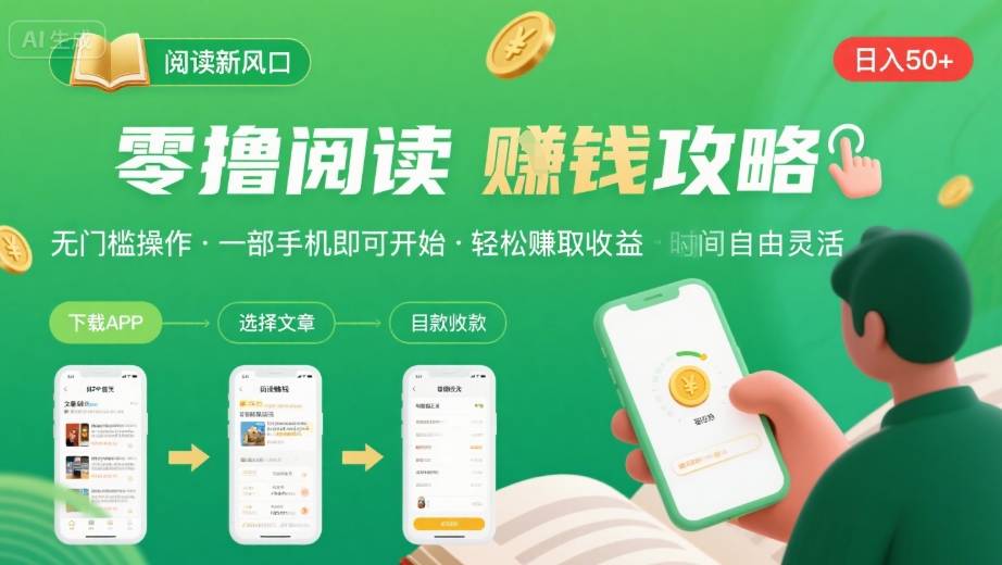零撸阅读新风口，无门槛轻松挣，一部手机，日入 50-3张【揭秘】-致富学堂