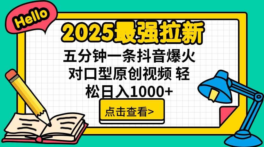 （15736期）2025最强拉新，单用户下载5块佣金，5分钟一条抖音爆火原创对口型视频，…-致富学堂