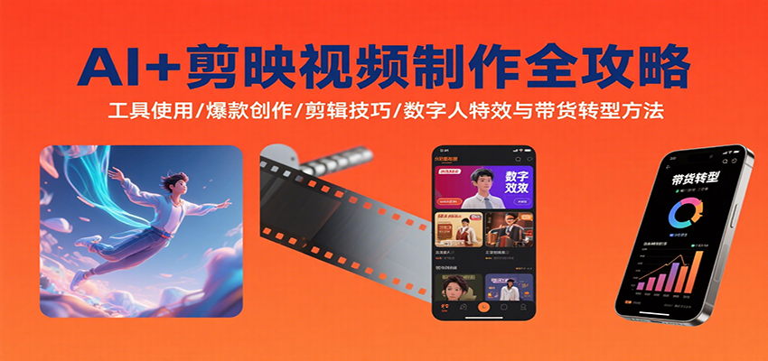 AI+剪映视频制作全攻略：工具使用/爆款创作/剪辑技巧/数字人特效与带货转型方法-致富学堂