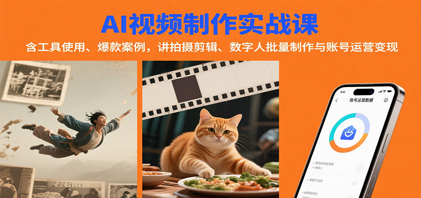 AI视频制作实战：含工具使用、爆款案例，讲拍摄剪辑、数字人批量制作与账号运营变现-致富学堂