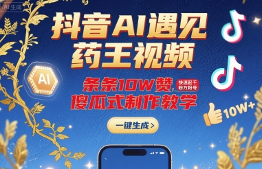 抖音AI遇见药王视频，条条10W赞，快速起千粉万粉号，傻瓜式制作教学-致富学堂