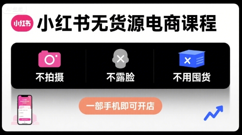 小红书无货源电商课程，不拍摄不露脸不用囤货，一部手机即可开店-致富学堂