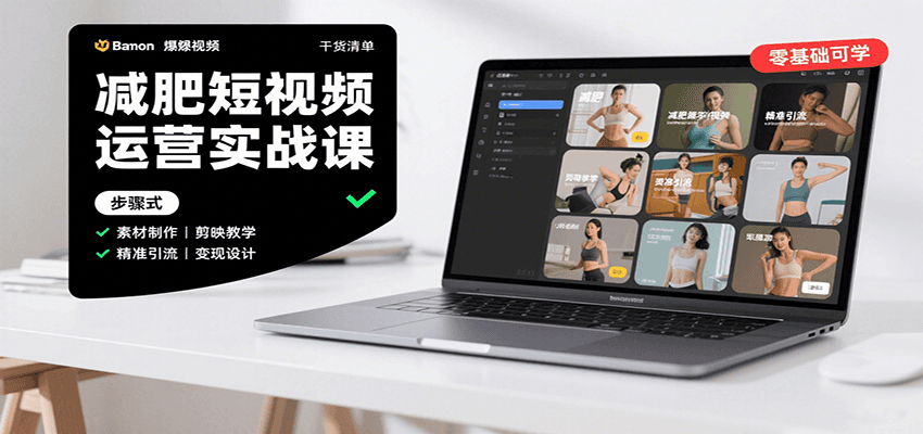 减肥短视频运营实战课：含素材制作、剪映教学，讲精准引流、变现设计与内容模板技巧-致富学堂