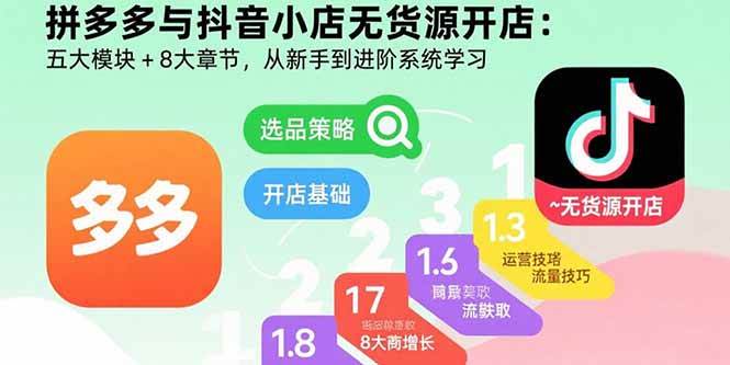（15805期）拼多多与抖音小店无货源开店：五大模块+8大章节，从新手到进阶系统学习-致富学堂