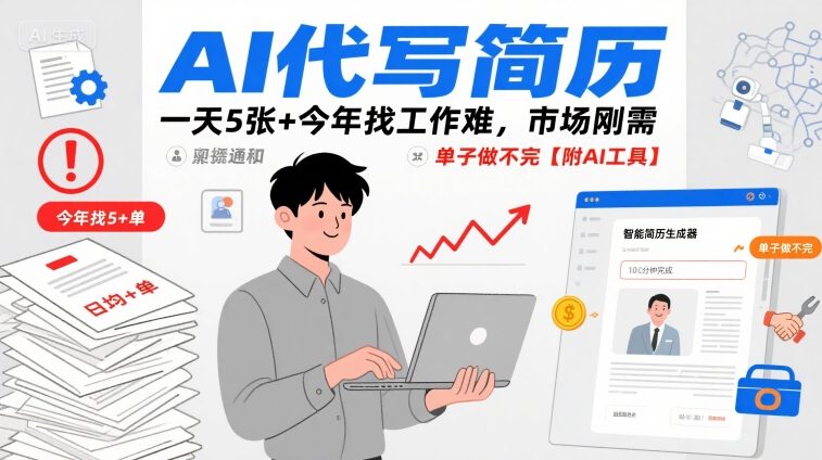 AI代写简历，一天5张+今年找工作难，市场刚需，单子做不完【附AI工具】-致富学堂