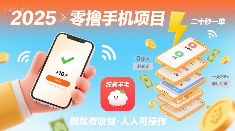 2025年零撸手机项目，二十秒一单，纯薅羊毛 一天2张+做就有-致富学堂