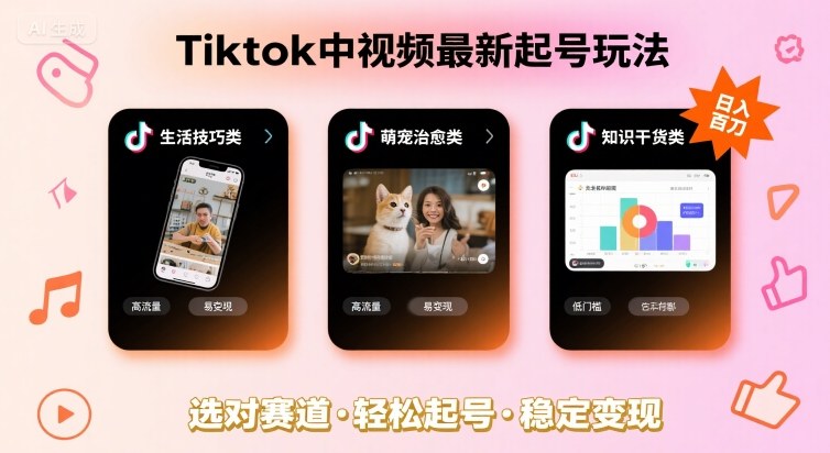 Tiktok中视频最新起号玩法，想要日入百刀，做好这几个赛道就可以了-致富学堂