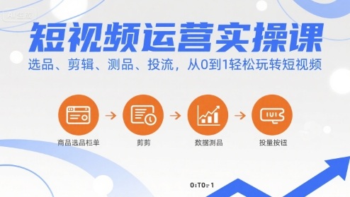 短视频运营实操课，选品、剪辑、测品、投流，从0到1轻松玩转短视频-致富学堂