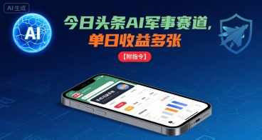 今日头条AI军事赛道，单日收益多张 ，手机可做【附指令】-致富学堂