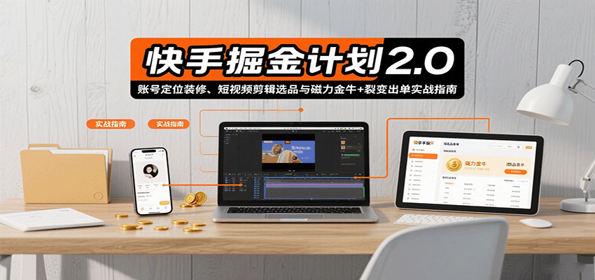 快手掘金计划2.0，账号定位装修、短视频剪辑选品与磁力金牛+裂变出单实战指南-致富学堂