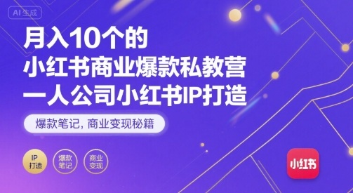 月入10个的小红书商业爆款私教营，一人公司小红书IP打造，爆款笔记，商业变现秘籍-致富学堂