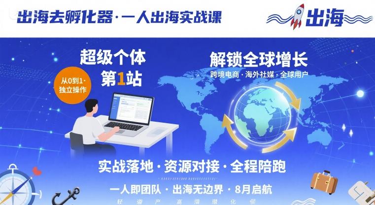 出海去孵化器，一人出海实战课，​超级个体第1站，解锁全球增长-致富学堂