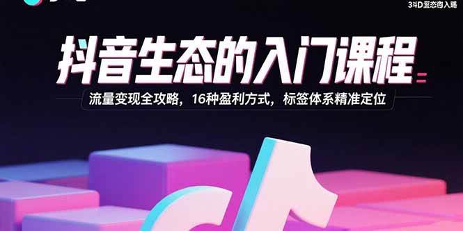 （15856期）抖音生态的入门课程：流量变现全攻略，16种盈利方式，标签体系精准定位-致富学堂