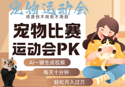AI一键生成宠物比赛运动会PK视频，纯原创不用剪不用拍，每天十分钟，轻松月入过1W+-致富学堂