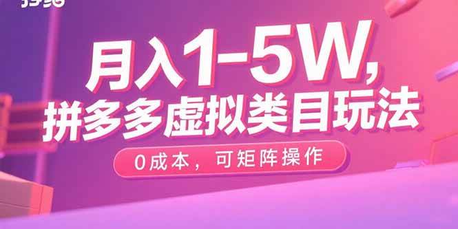 （15903期）月入1-5W，拼多多虚拟类目玩法，0成本，可矩阵操作-致富学堂
