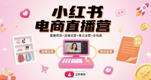 小红书电商直播营，直播带货+店铺运营+笔记运营=全电商-致富学堂