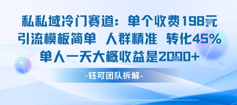 私域冷门赛道单个收费198米引流模板简单人群精准 45%的转化率单人一天大概收益多张-致富学堂