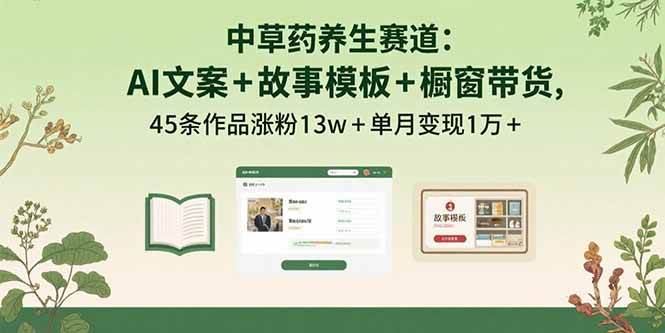 （15925期）中草药养生赛道：AI文案+故事模板+橱带货，45条作品涨粉13w+单月变现1万+-致富学堂