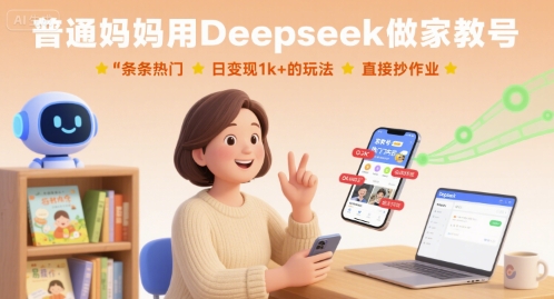 普通妈妈用Deepseek做家教号，条条热门，日变现1k+的玩法，直接抄作业-致富学堂