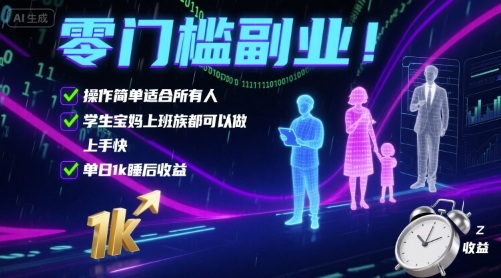 零门槛副业！操作简单适合所有人，学生宝妈上班族都可以做，上手快，单日1k睡后收益【揭秘】-致富学堂