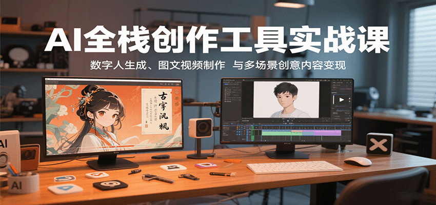 AI全栈创作工具实战课：数字人生成、图文视频制作与多场景创意内容变现-致富学堂